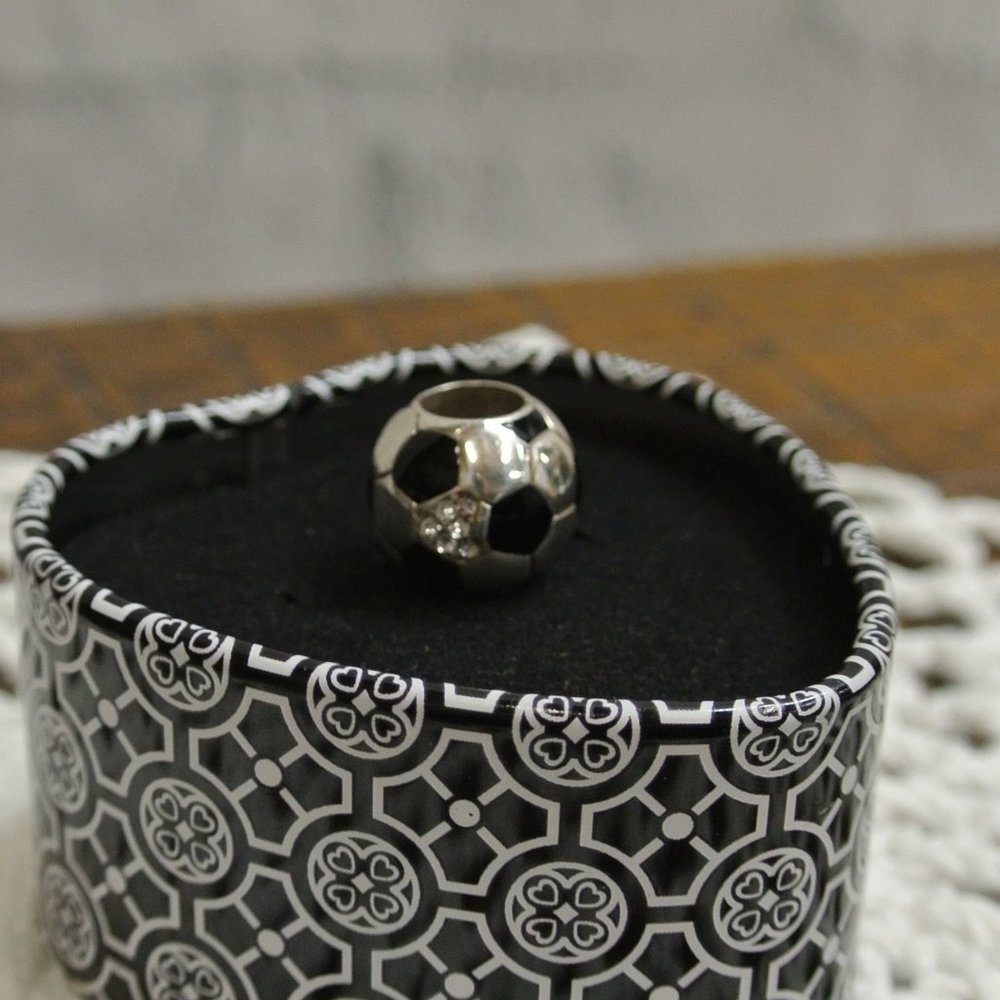 Brighton Sterling Silver and Black Enamel Soccer Slide Charm / Bead
